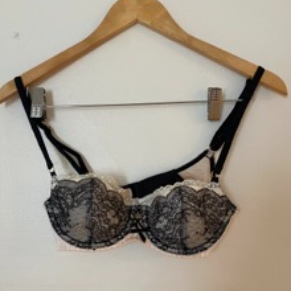 Victoria's Secret Black Lace and Pink Stripe Bra size 32C